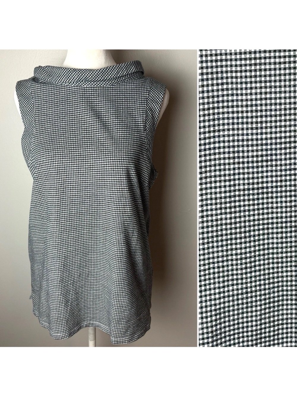 Rafaella Sleeveless Blouse Size Medium Top Classic Gingham Black White Check